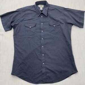 Ruddock Shirts Vintage Mens 16.5 Tall Pearl Snap Navy Pinstripe‎ Shirt USA